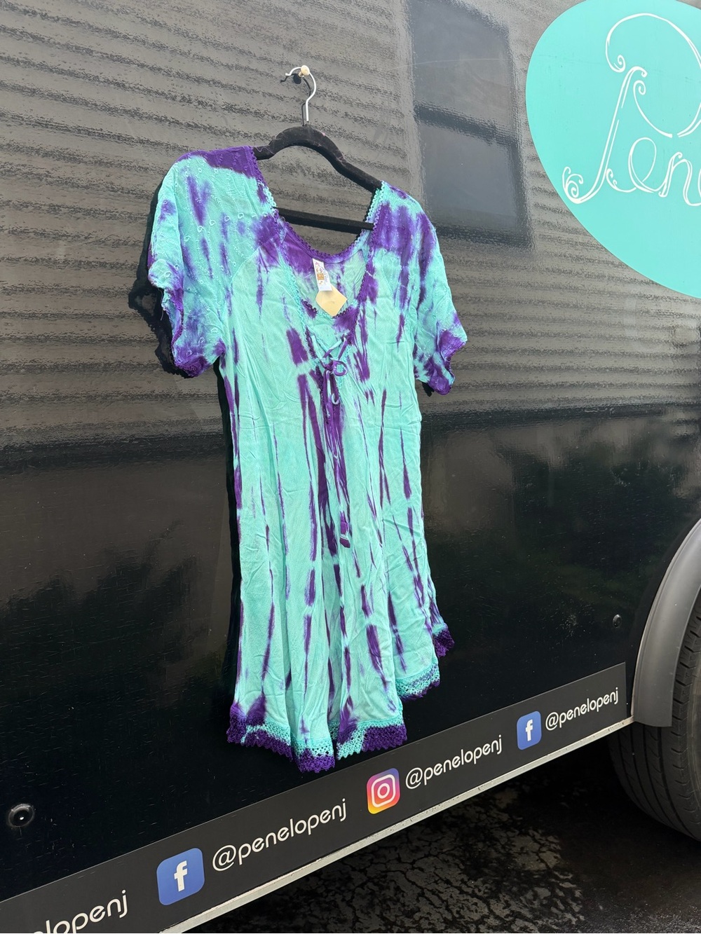 India Boutique Teal and Purple Tie-Dye Short Dress